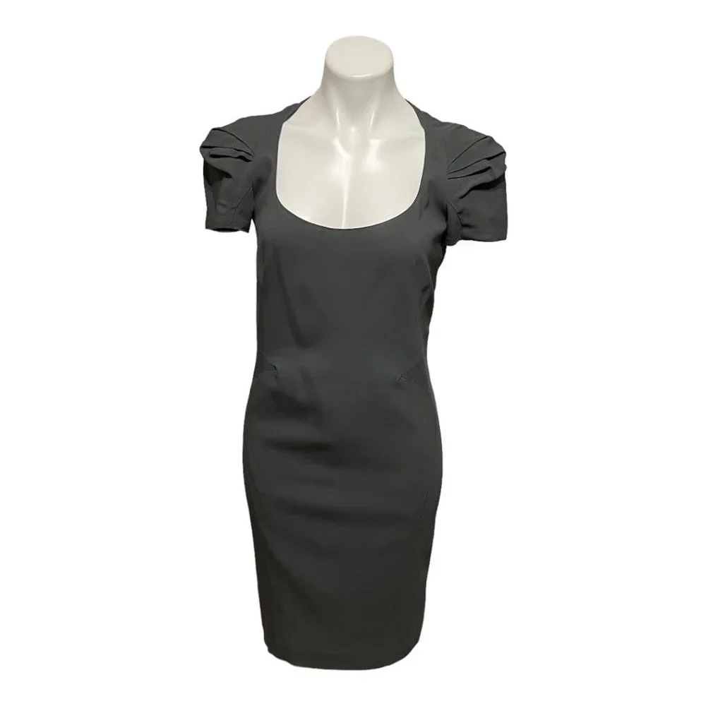 Zac Posen Grey Puff Sleeve Scoop Neck Dress - Picture 2 of 8
